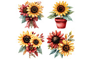 Watercolor Sunflowers Clipart, an Illustration by Craft Nest (Thumbnail 3 of 8)