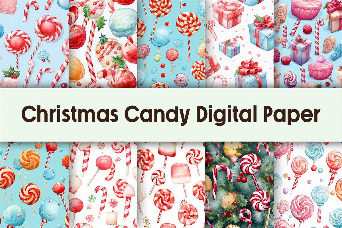 Christmas Candy Digital Paper, a Background Graphic by AdriOP