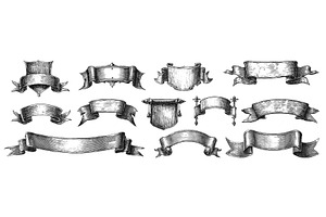 ribbon vintage set engraving, an Object Illustration by Stock-Smart-Start