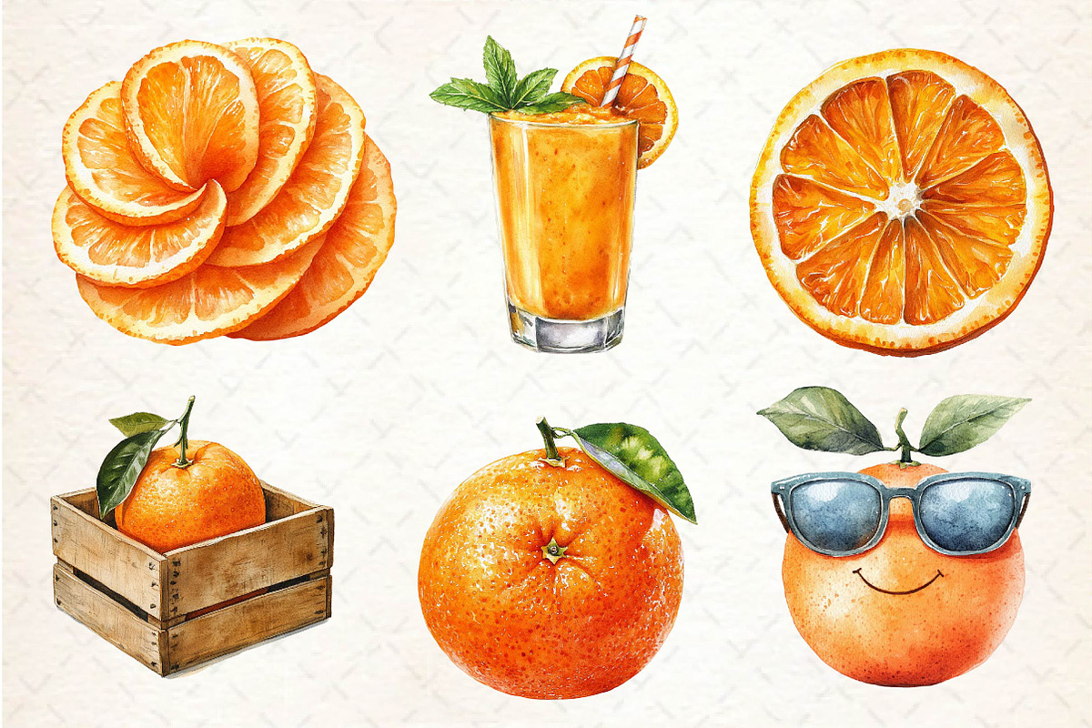 Watercolor Citrus Orange Clipart, an Illustration by Dream Creation (Photo 3 of 6)