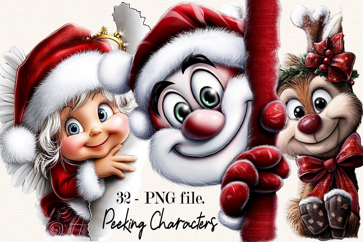 Christmas Peeking Characters Clipart, a Seasonal Illustration by SVGArt (Photo 1 of 5)