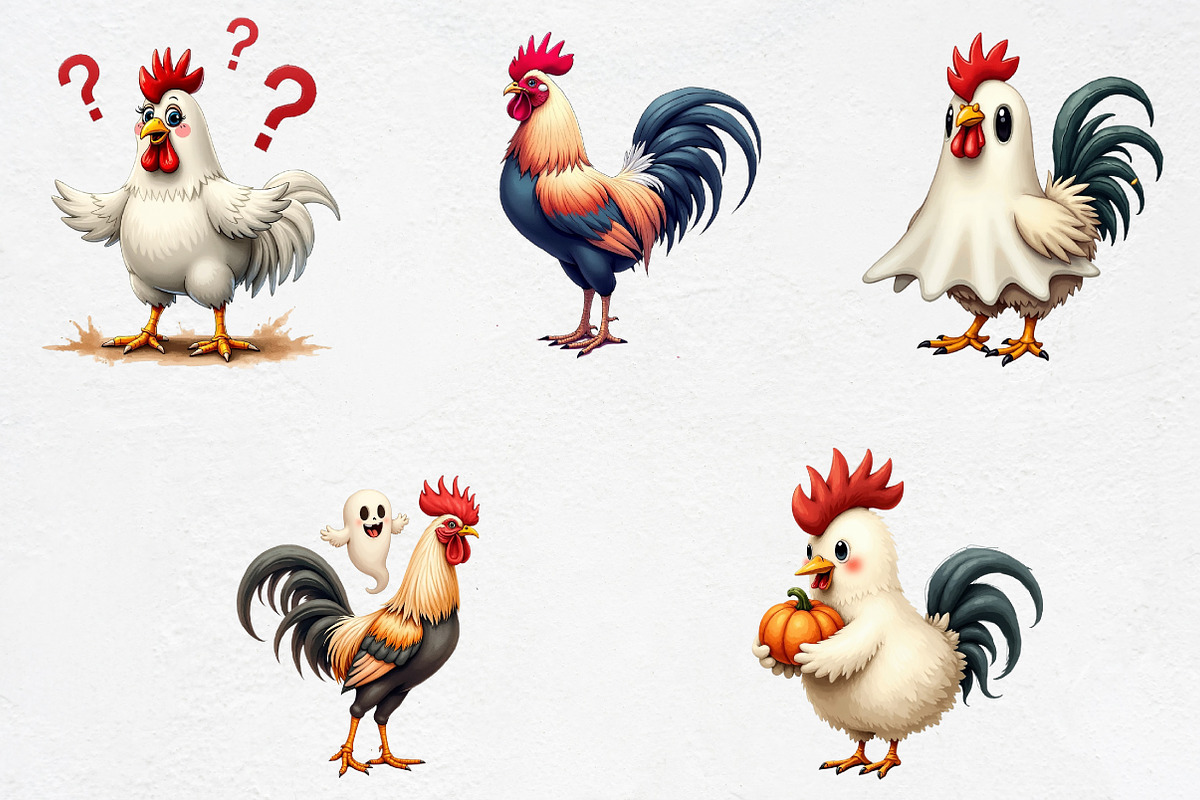 Halloween Rooster Ghost Clipart, an Illustration by CrexoraLab (Photo 3 of 5)
