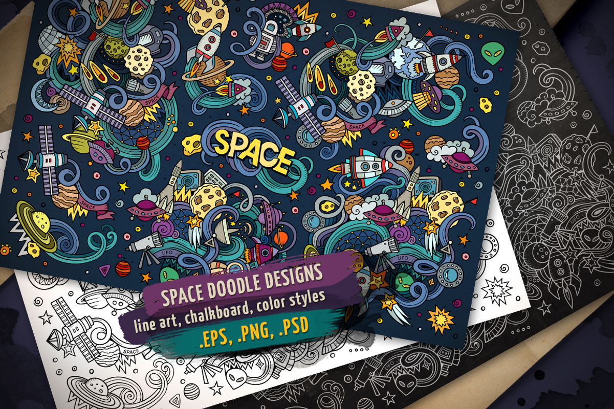 Space Doodles Designs Set, a Decorative Illustration by BALABOLKA (Photo 1 of 4)