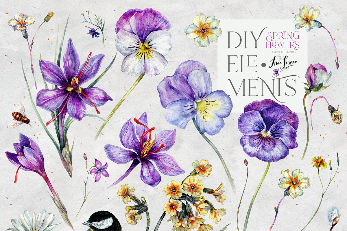 SPRING FLOWERS Watercolor Collection, a Decorative Illustration by Inna Sinano (Photo 9 of 11)