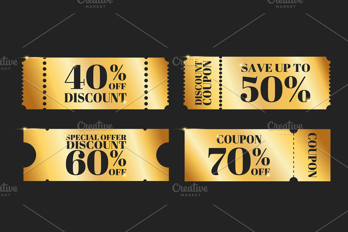 Golden Discount Coupons Set, a Decorative Illustration by PsychocheArt (Photo 1 of 6)