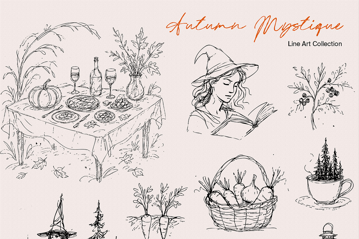 Autumn Mystique: Line Art Collection, a Decorative Illustration by divanovskaya_nv (Photo 7 of 12)