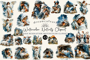 Watercolor Nativity Clipart, an Illustration by DreamCafeArt