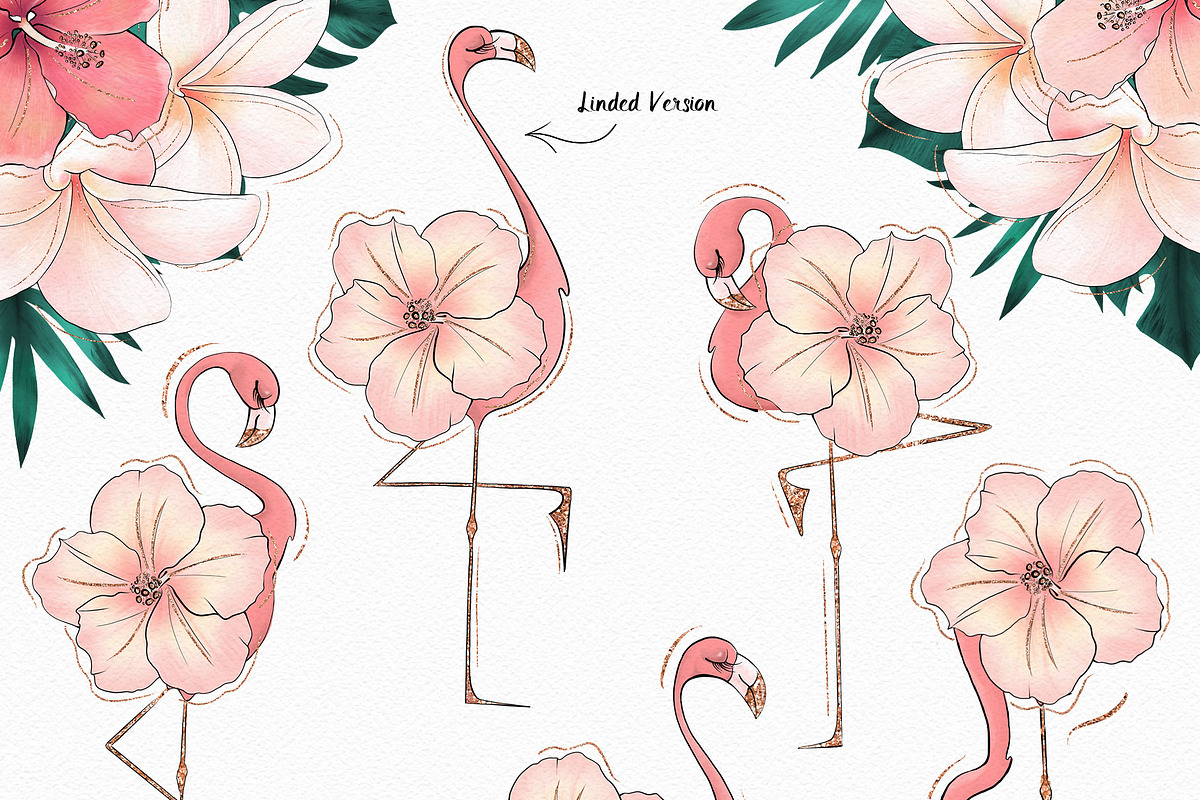 Tropical Flowers & Flamingos ClipArt, an Illustration by Pretty Little Lines (Photo 8 of 15)