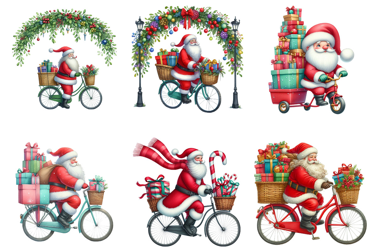 Santa Bicycle with Gifts Clipart, an Illustration by DreamArtGraphic (Photo 4 of 4)