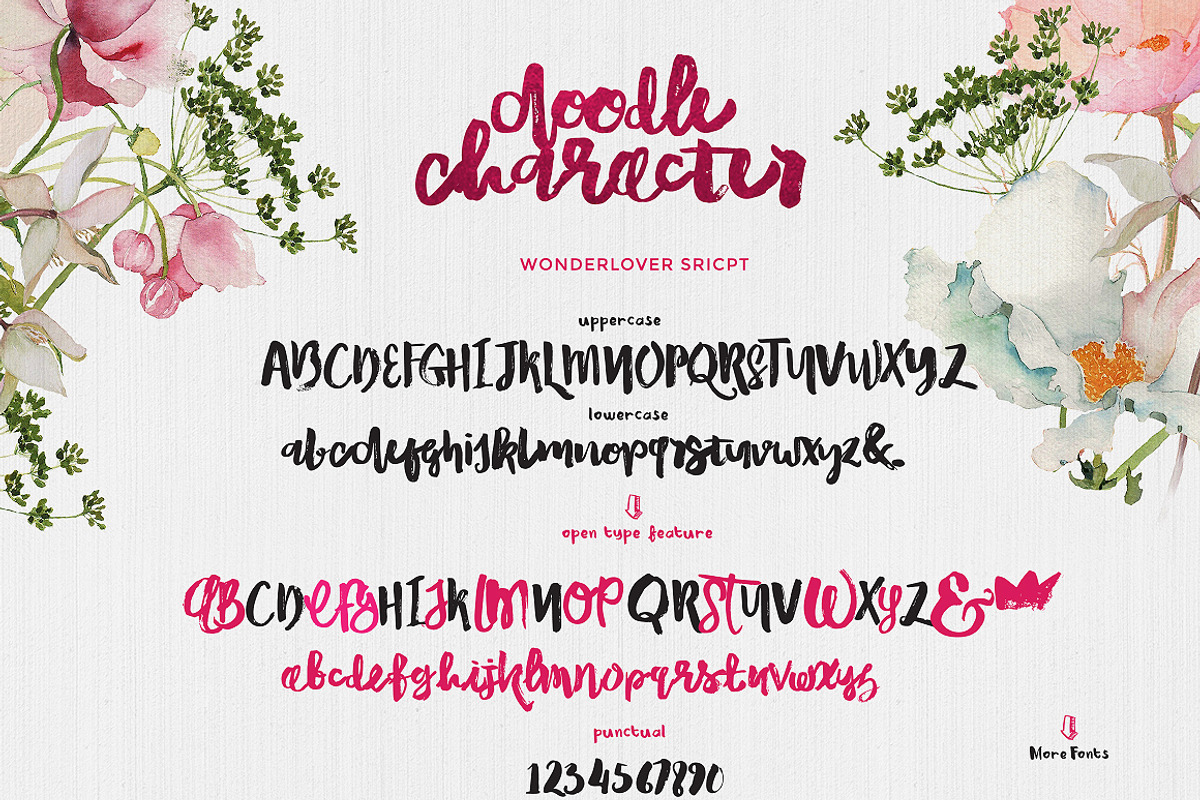 Wonderlove Doodle (4 Fonts)+Extra preview 2