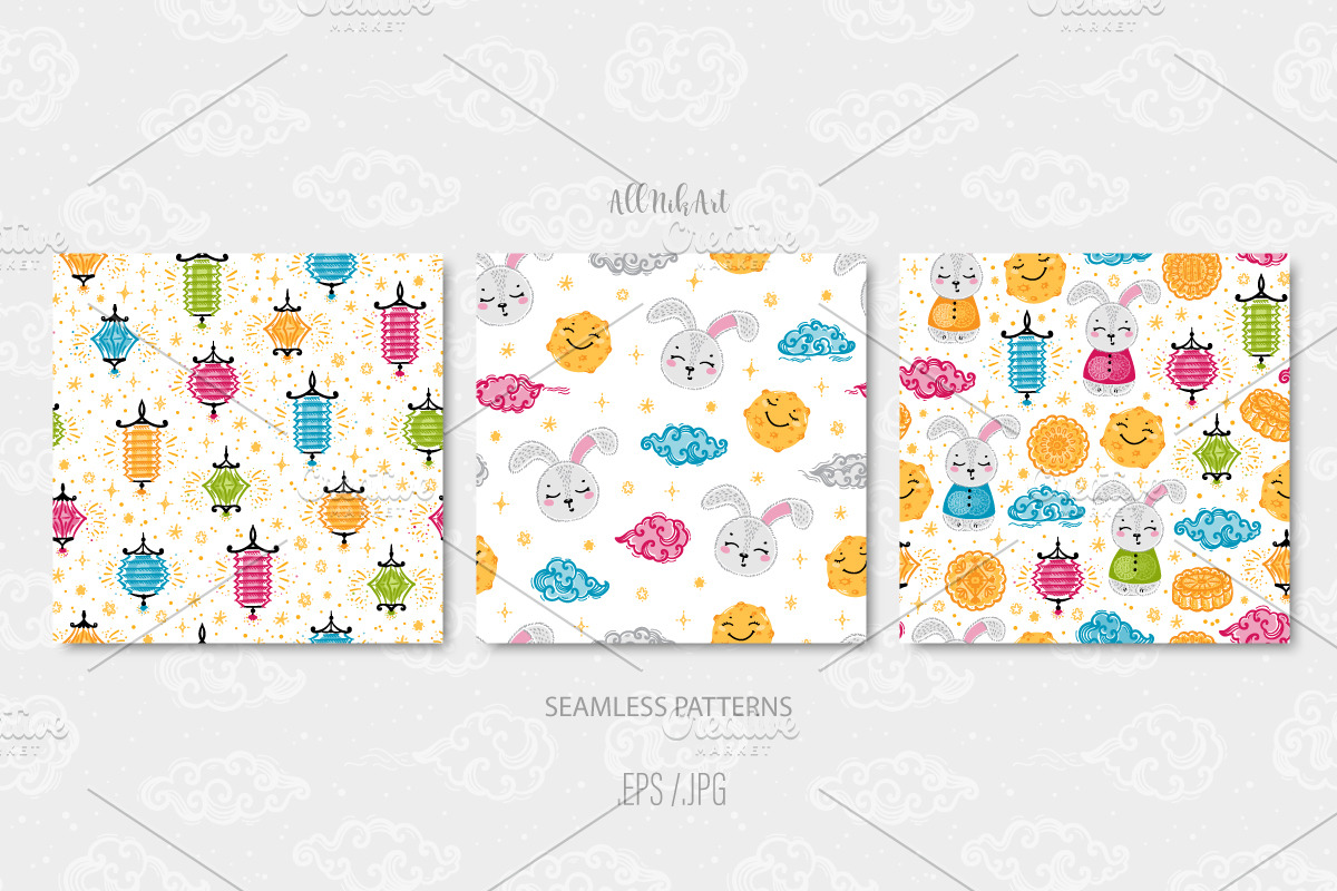 Mid Autumn Festival Digital Papers, a Pattern Graphic by AllNikArt (Photo 3 of 5)