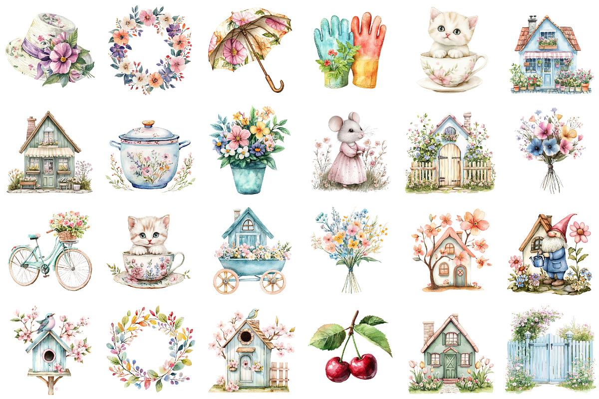 Pastel Spring Cottage Clipart, an Illustration by designcity5 (Photo 2 of 5)