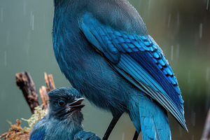 Steller's Jay Mother Protecting Chic, a Photo by Pixeness Studio