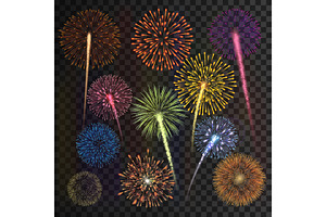 Colourful fireworks burst collection, a Decorative Illustration by Yayasya