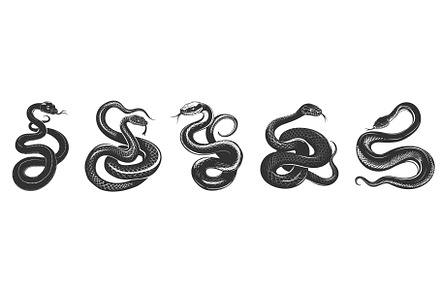 Silhouettes of snakes set. Black, an Animal Illustration by Valerie Bodnar