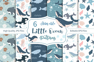 Little Ocean Seamless Patterns Set