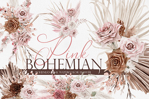 Watercolor Flowers - Pink Bohemian