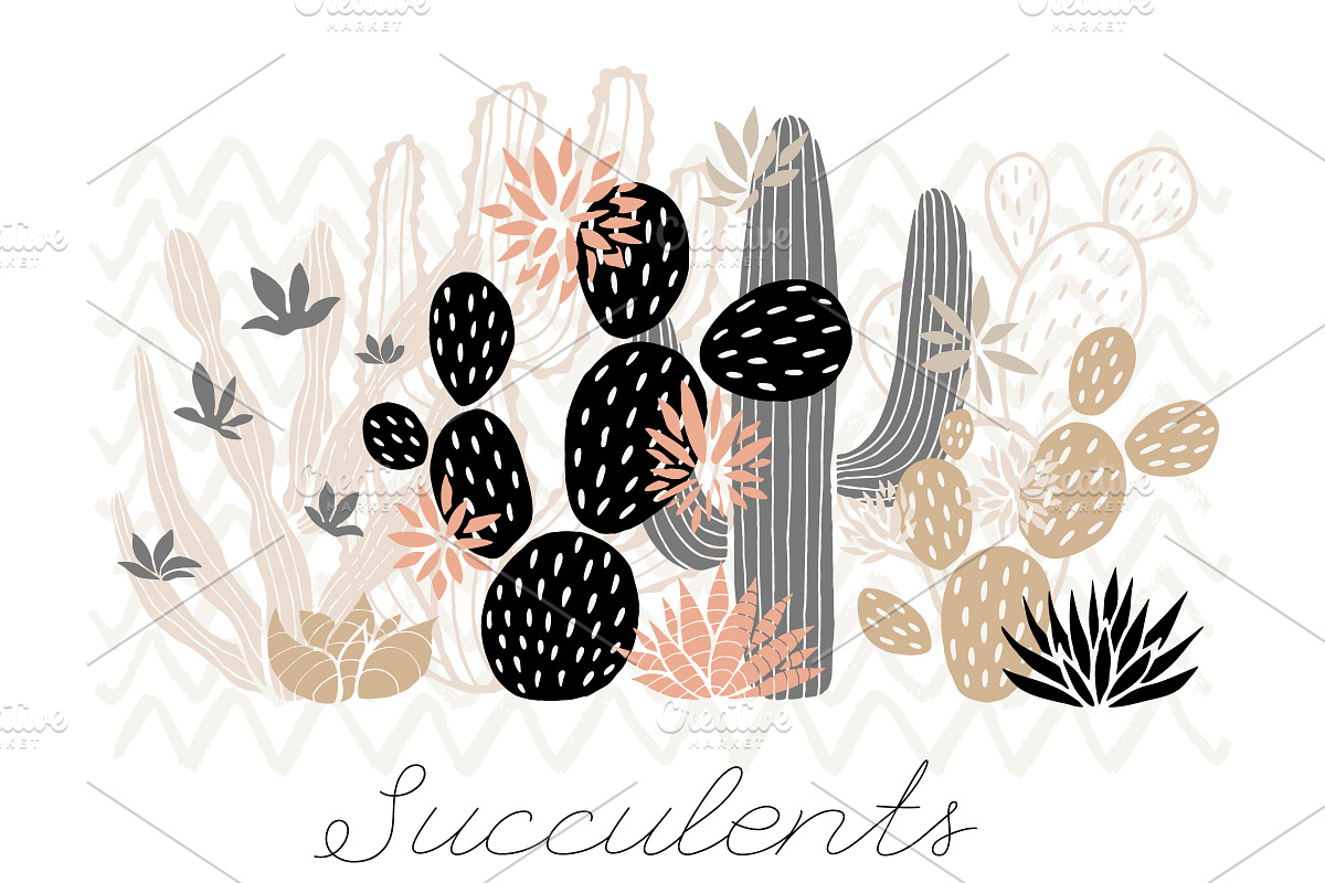 PASTEL Cactuses & Succulents BIG Set, a Decorative Illustration by Iraida_Bearlala (Photo 4 of 13)