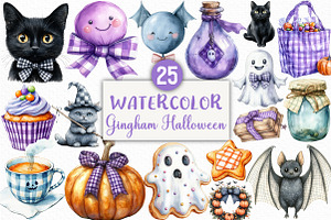 Purple Gingham Halloween Clipart, an Illustration by Craft Nest