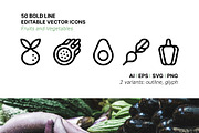 50 Fruit and Vegetable Icons, an Outline Icon by Side Project (Thumbnail 1 of 8)