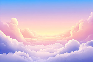 Serene sunset over fluffy clouds in, an Illustration by Lermont51
