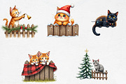 Watercolor Christmas Cat on Fence, an Illustration by CrexoraLab (Thumbnail 3 of 4)
