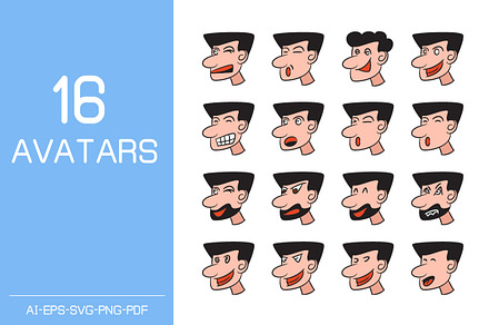 Comic Male Face Avatars Illustration, a Person Illustration by Designfour