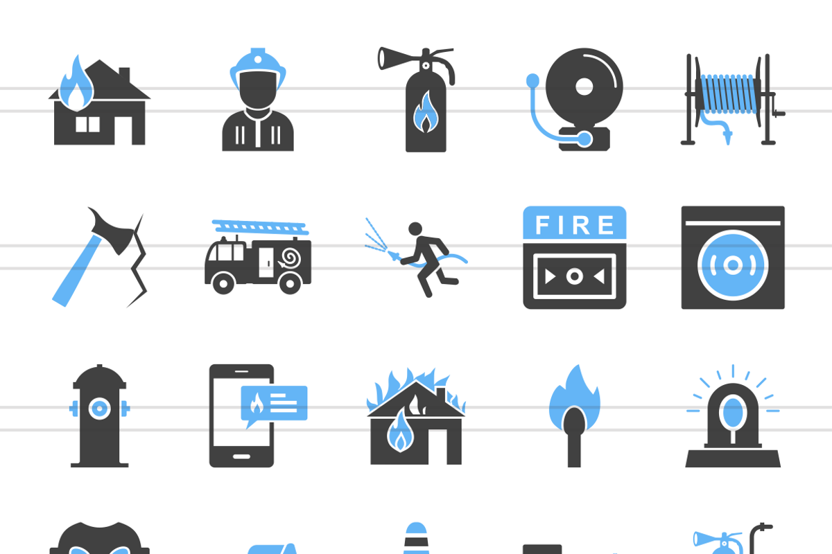 50 Firefighting Blue & Black Icons, an Icon by IconBunny