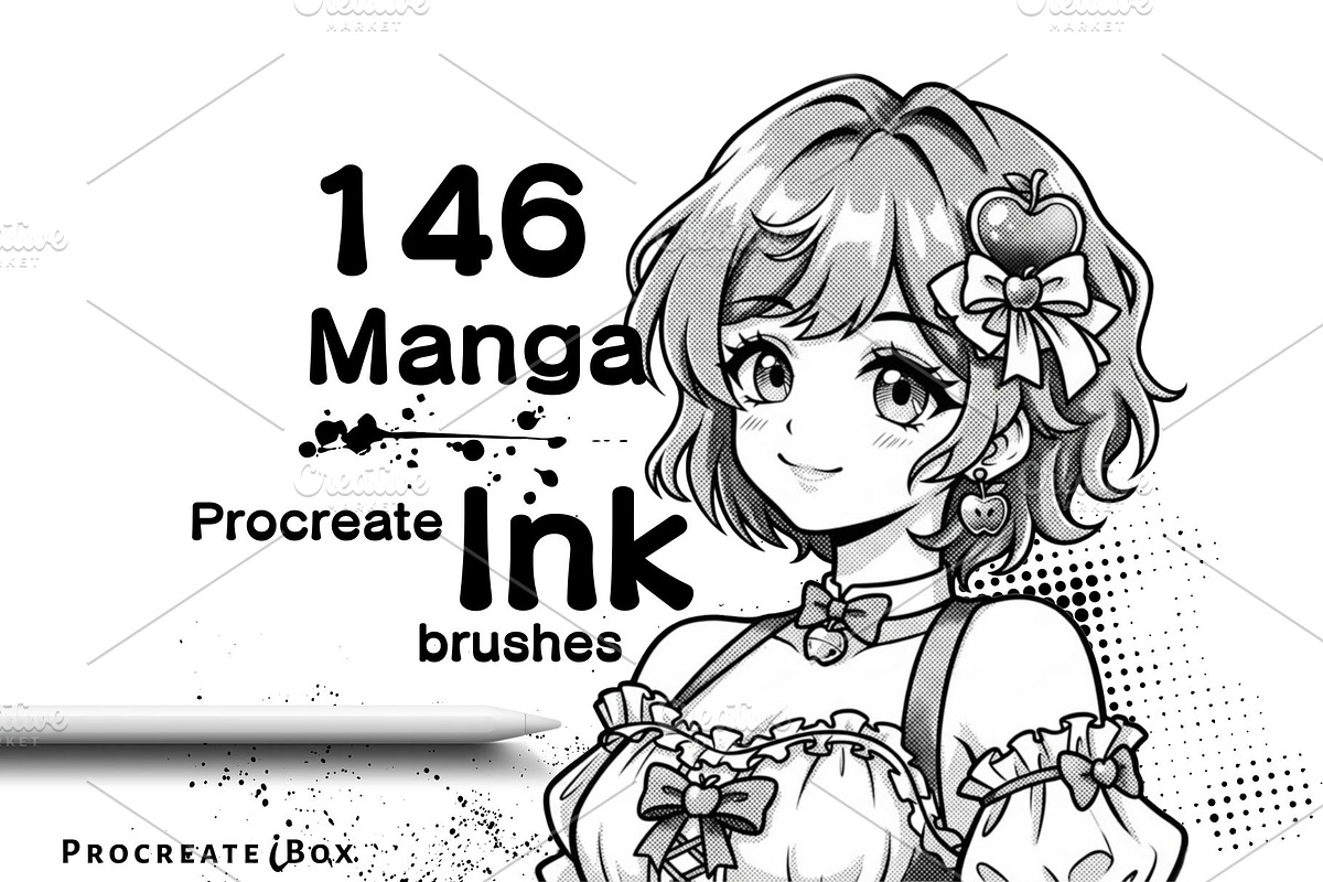 146 Manga Ink Procreate brushes, a Brush Add-On by ProcreateiBox (Photo 1 of 13)
