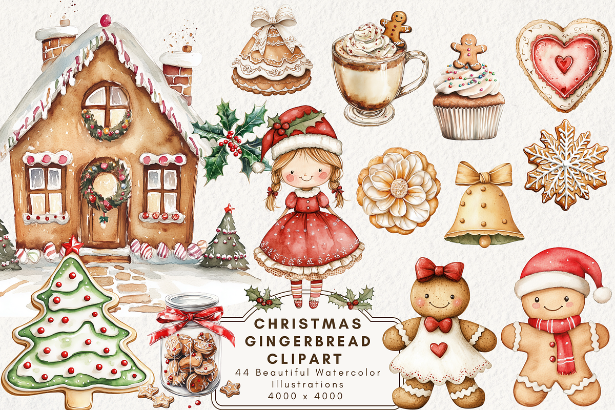 Christmas Gingerbread Clipart, an Illustration by NadiaTheronArt (Photo 1 of 5)