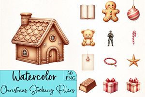 Christmas Stocking Fillers Clipart, an Illustration by CrexoraLab