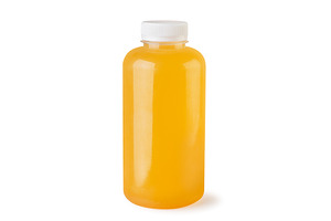 Orange juice in a bottle on a white, a Food & Drink Photo by innakreativ