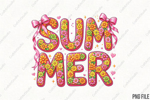 Floral Summer Coquette Summer Bow, an Illustration by CraftArtStudio