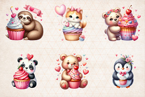 Valentine Animal Cupcake Clipart