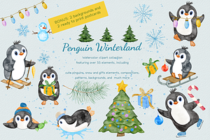 Penguin Winterland watercolor set