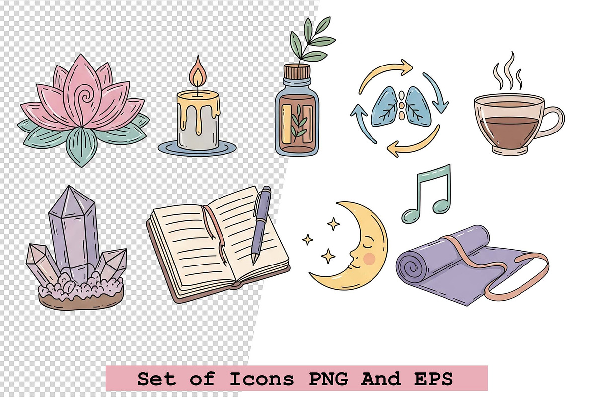 Set of wellness icons in hand drawn, an Icon by one-touch