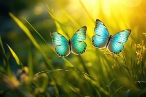 Serene Blue Butterflies Dancing In Sun-Kissed Meadows - Nature's Delight. Gener