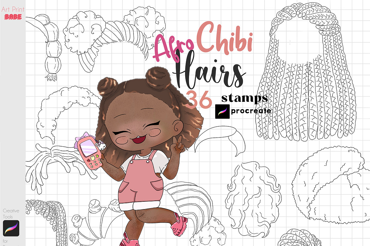 Procreate Chibi Afro Curly Hairs, a Brush Add-On by ArtPrintBabe (Photo 1 of 3)