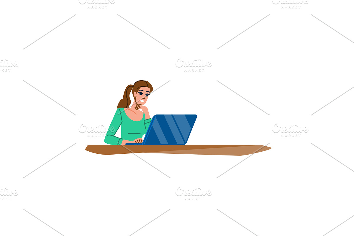 Smiling freelancer working on laptop, a Person Illustration by pikepicture