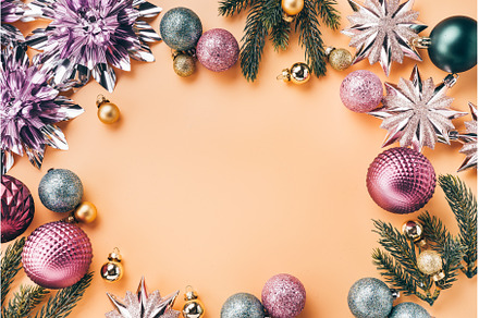 Christmas round frame made of shiny, a Holiday Photo by Yummypic