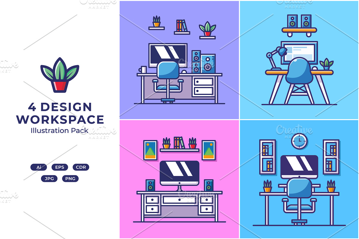 Set Workspace Cartoon Illustration, a Technology Illustration by sore ...