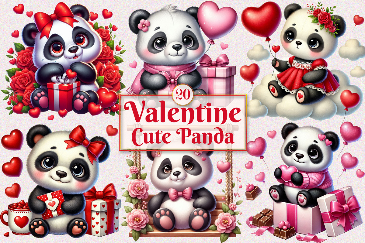 Valentine Cute Panda Clipart Bundle, a Seasonal Illustration by Craft Nest (Photo 1 of 5)