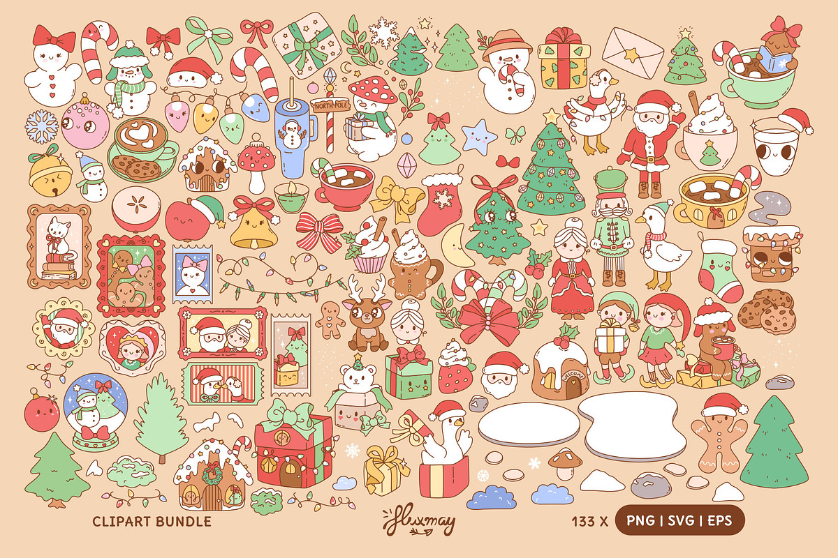 Cute Cozy Christmas Clipart Bundle, a Seasonal Illustration by Huxmay (Photo 2 of 8)