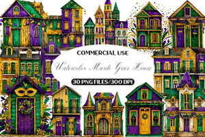 Watercolor Mardi Gras House Clipart, an Illustration by Black Bird Studio