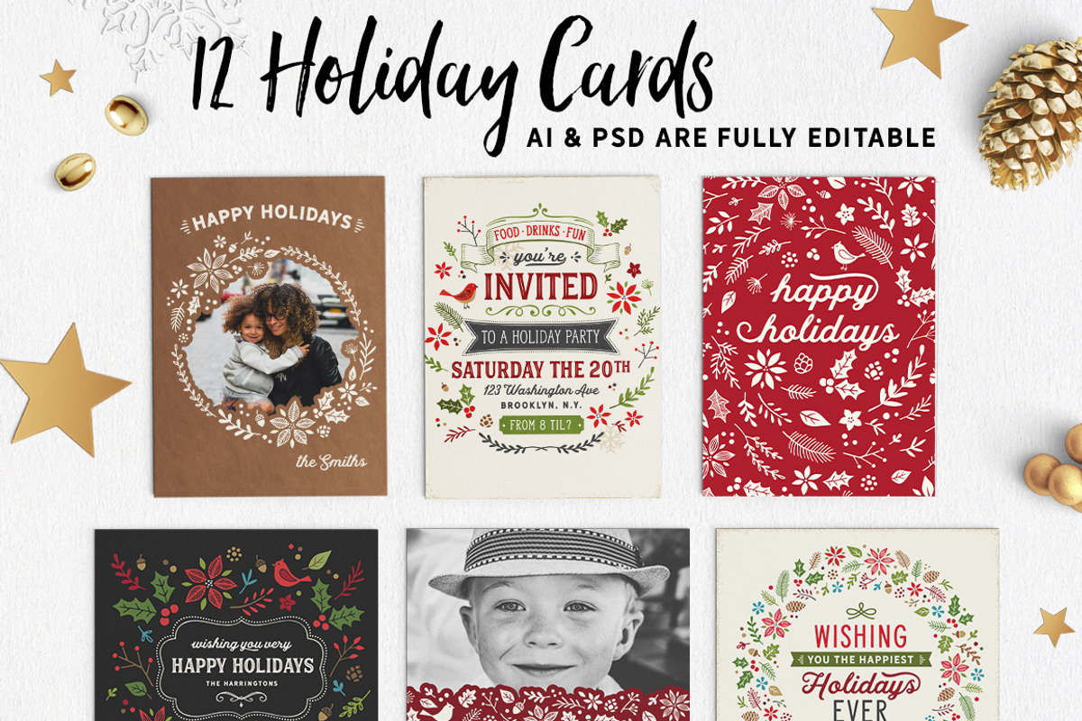 Retro Holiday Card Kit with Bonuses, a Templates & Theme by Mxtama (Photo 2 of 4)