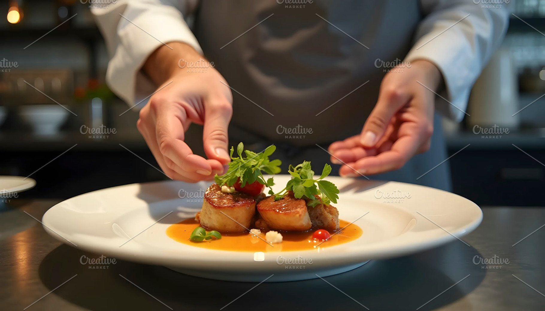 Chef Preparing Gourmet Dish In Resta, a Photo by LOGOCREATIVE