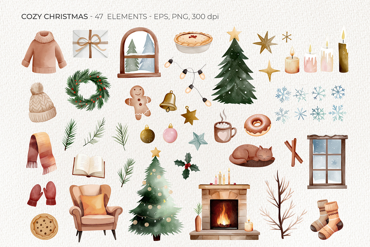 Cozy Christmas Watercolor Set, an Illustration by Hanna's ArtLab (Photo 4 of 9)