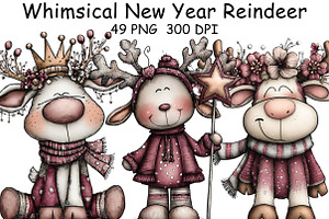 Whimsical New Year Reindeer Clipart, an Illustration by CraftArtStudio