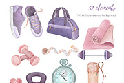 Watercolor Fitness Clipart Set, an Object Illustration by Mespilia (Thumbnail 3 of 5)