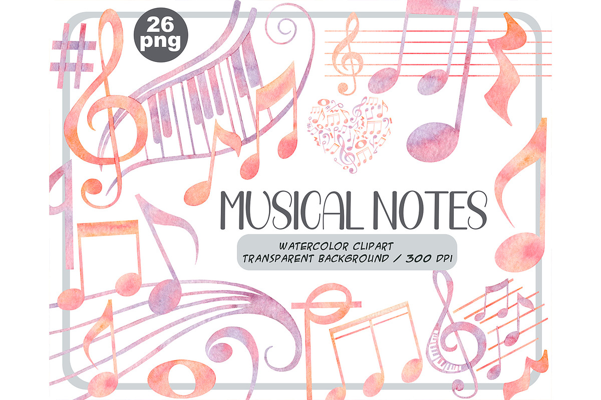 Watercolor musical notes clipart, an Object Illustration by ArtfulStudio (Photo 1 of 8)